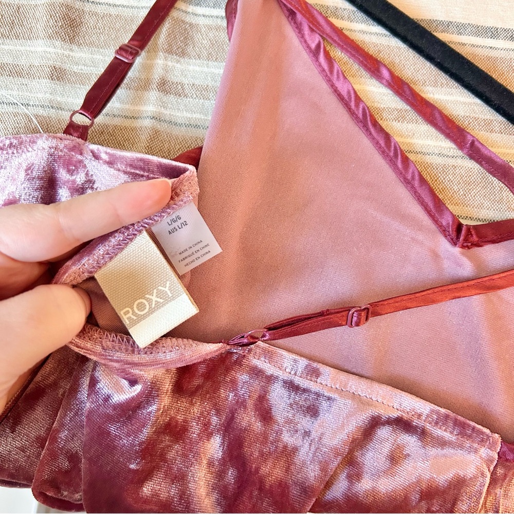 Roxy Velvet Camisole Dress | Size L in Blush Berry Maroon Color | Crushed Velvet - Picture 9 of 13